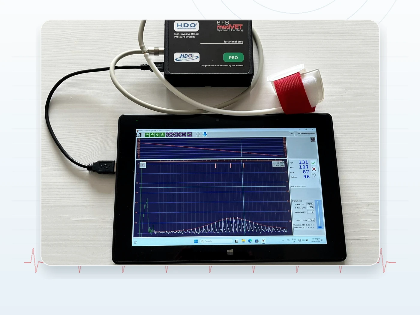 Vet HDO System mit Bildschirmdarstellung der Blutdruckkurve